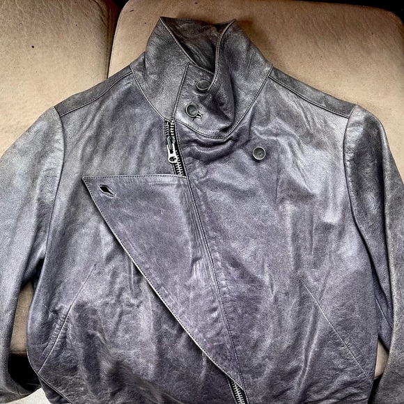 Designer Moto biker leather Jacket Distressed Futuristic Runway Motorcycle 36 XS - Picture 9 of 16